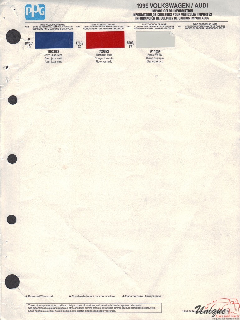 1999 Volkswagen Paint Charts PPG 2